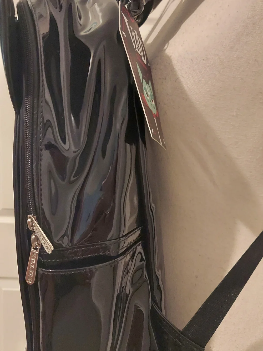 Vlad the Vampurr Black Vinyl Backpack with Mint Cat Graphic